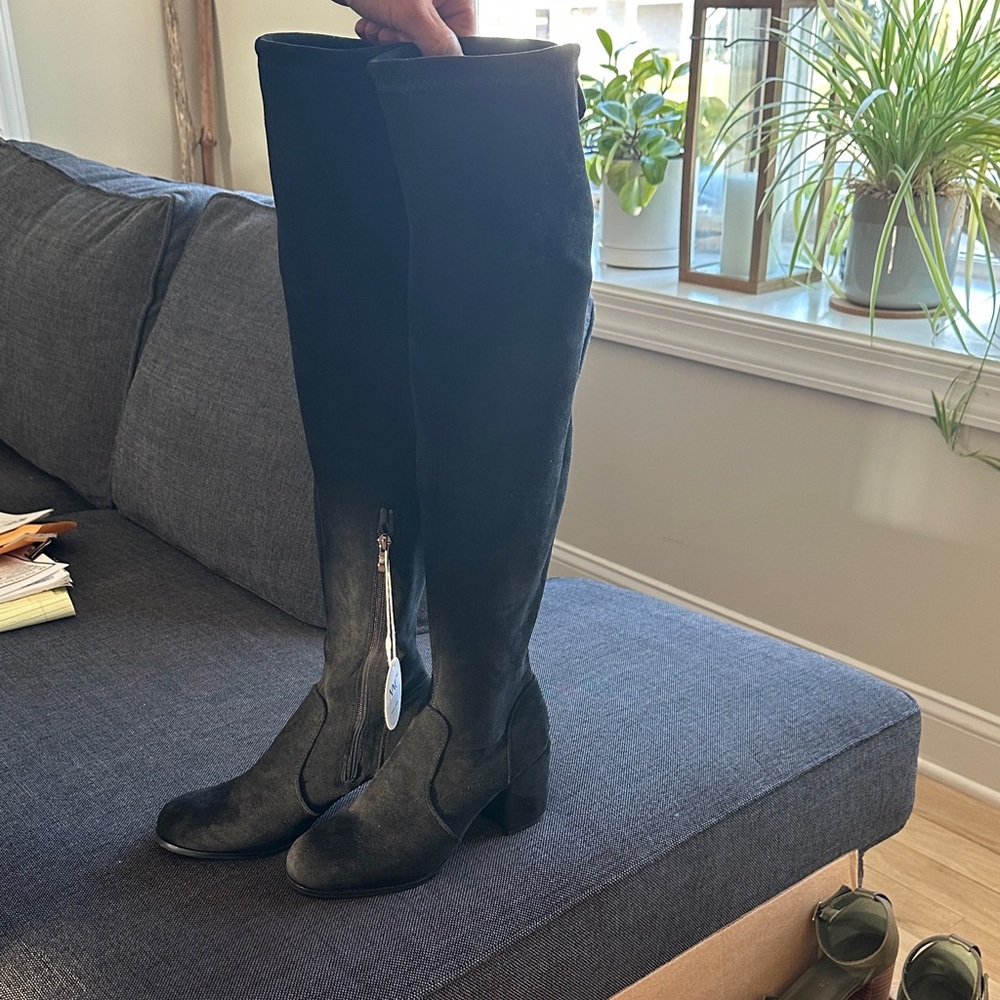 Women's Black Over-the-Knee Suede Block Heel Boots